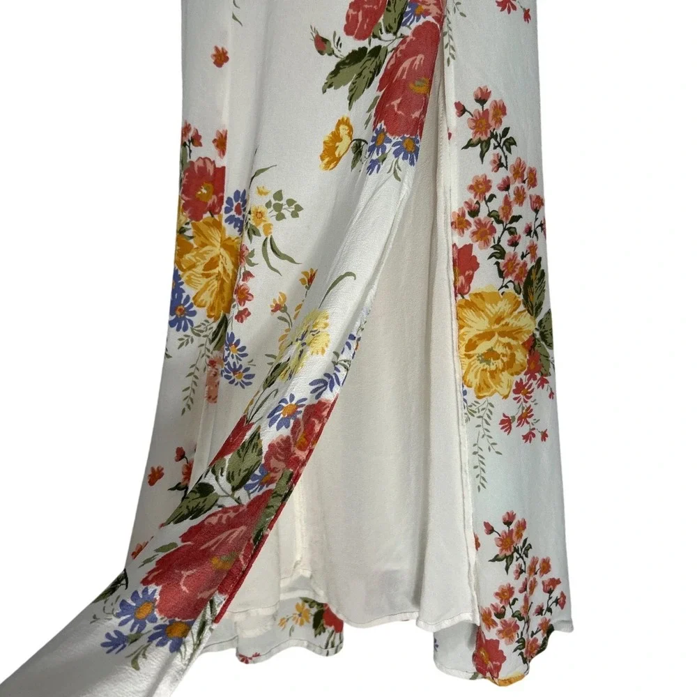 Reformation Slit Leg Tie Strap Midi Dress Ivory Red‎ Yellow Blue Floral Size 2
